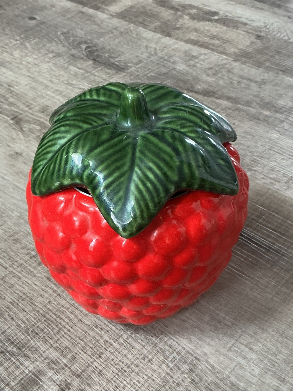 Rare Vintage Small Cannister RASPBERRY Green Top The House of Webster Ceramics